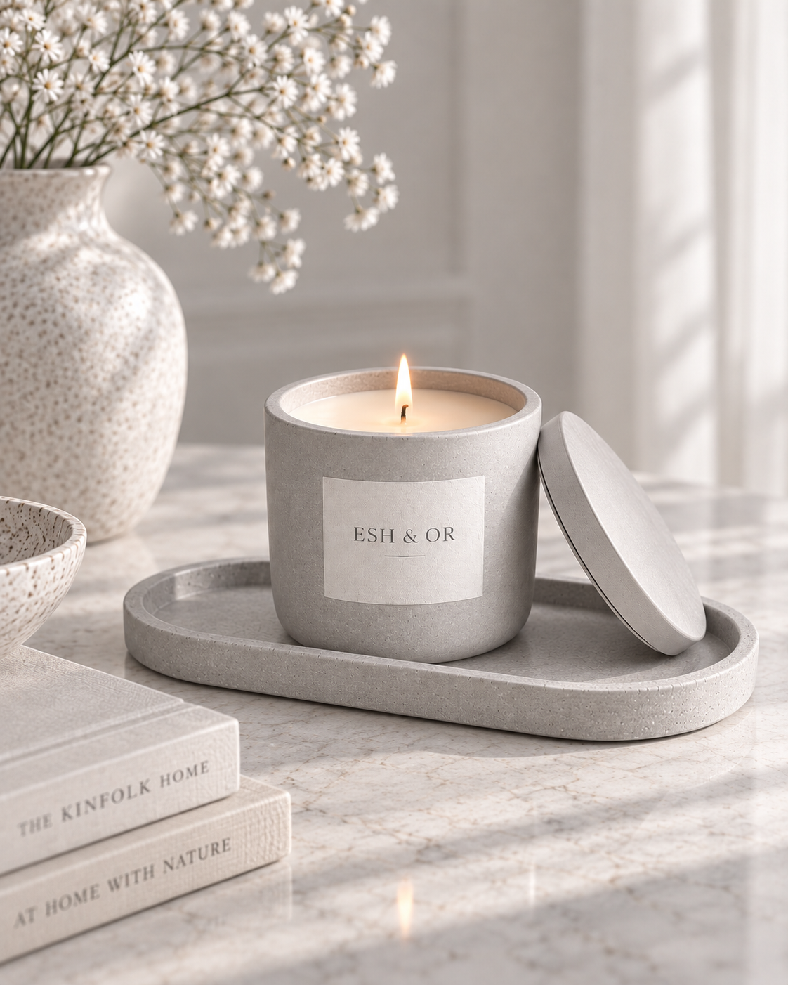 ESH & OR candle styled in a quiet interior